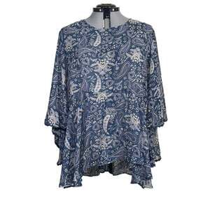 Simply Emma Blue Paisley Floral Boho Tunic Blouse Bell Sleeve Plus Size 3X